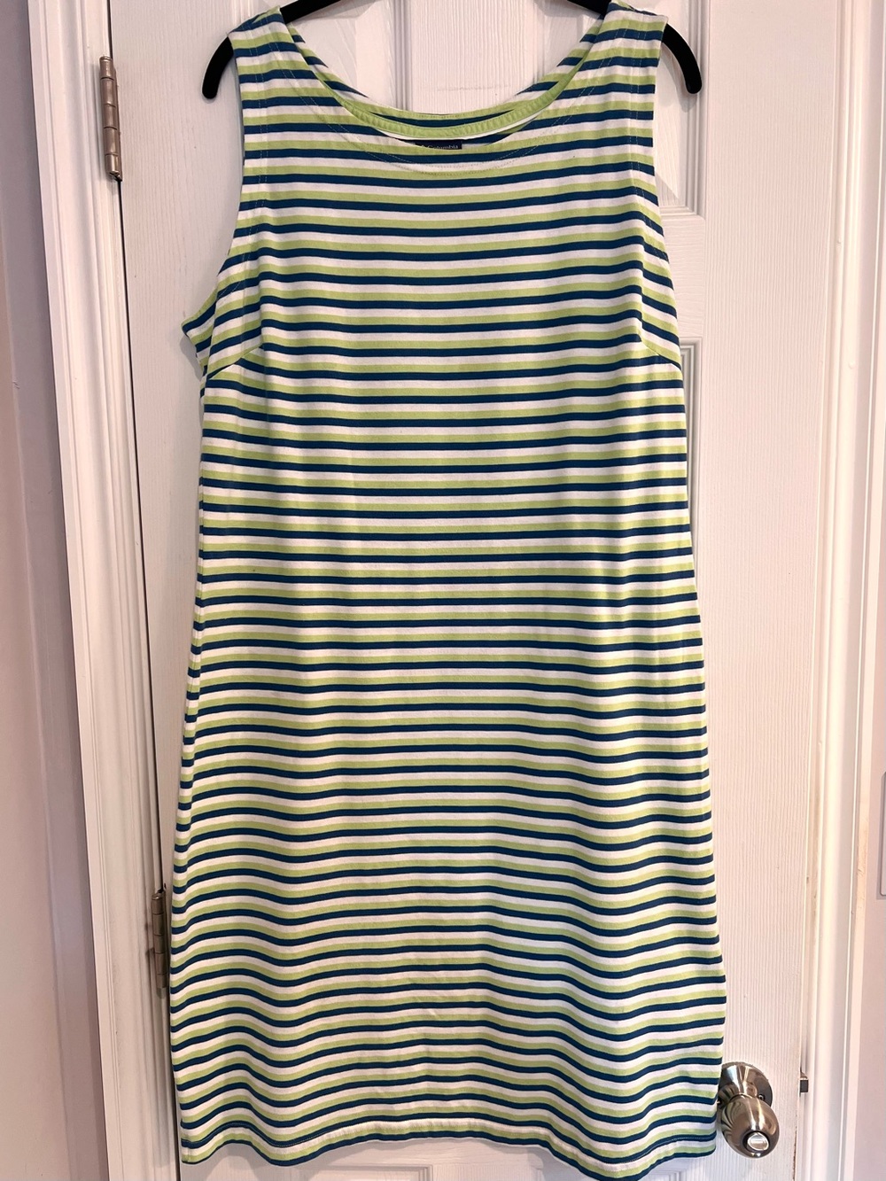 Columbia Striped Midi Dress in White, Blue & Lime